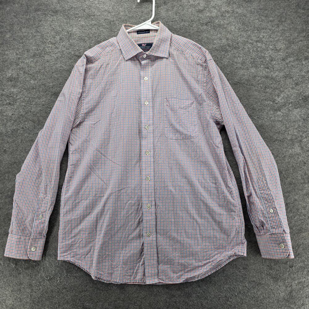 Vineyard Vines Shirt Mens M White Check Long Sleeve Button Up Cotton Regular Fit